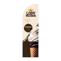 Żagiel, flaga reklamowa lodziarni, LODY | JEST