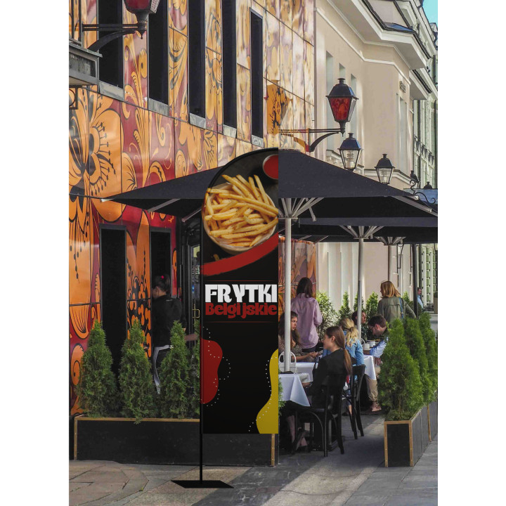 Żagiel, flaga reklamowa FRYTKI BELGIJSKIE, do restauracji, baru | JEST