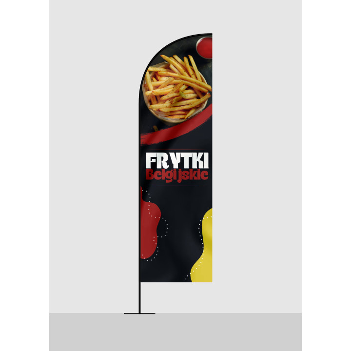 Żagiel, flaga reklamowa FRYTKI BELGIJSKIE, do restauracji, baru | JEST