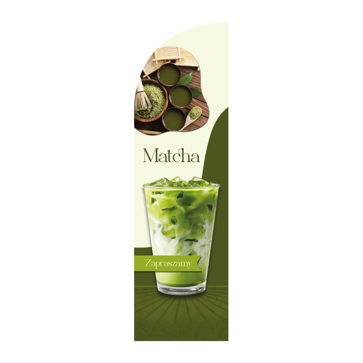 Żagiel, flaga reklamowa kawiarni, MATCHA | JEST